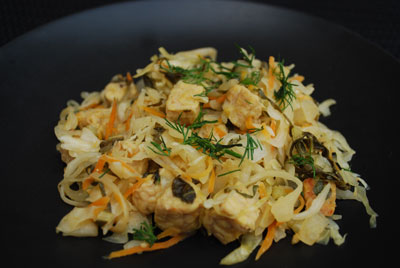 Pickled fried cabbage recipe with tempeh