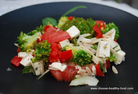 whole wheat orzo salar with broccoli and firm tofu